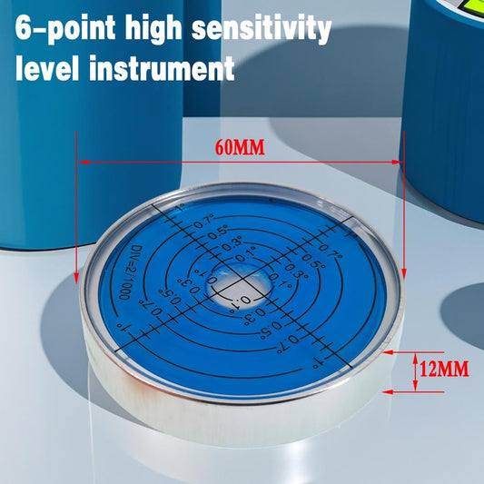 6'/2Mm Point High Precision Universal Level Bubble Metal Bubble Water Leveler Cross Level Gauge Small Household (Blue Luminous Magnetic)