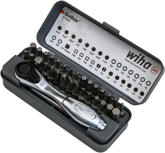 Wiha 74984 32 Piece Gobox Standard Bit Set with Mini Ratchet