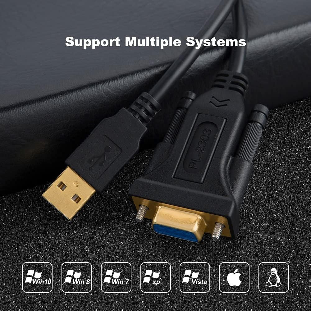 USB to RS232 Adapter with PL2303 Chipset, 6.6Ft USB 2.0 Male to RS232 Female DB9 Serial Converter Cable for Cashier Register, Modem, Scanner, Digital Cameras, Cnc,Black