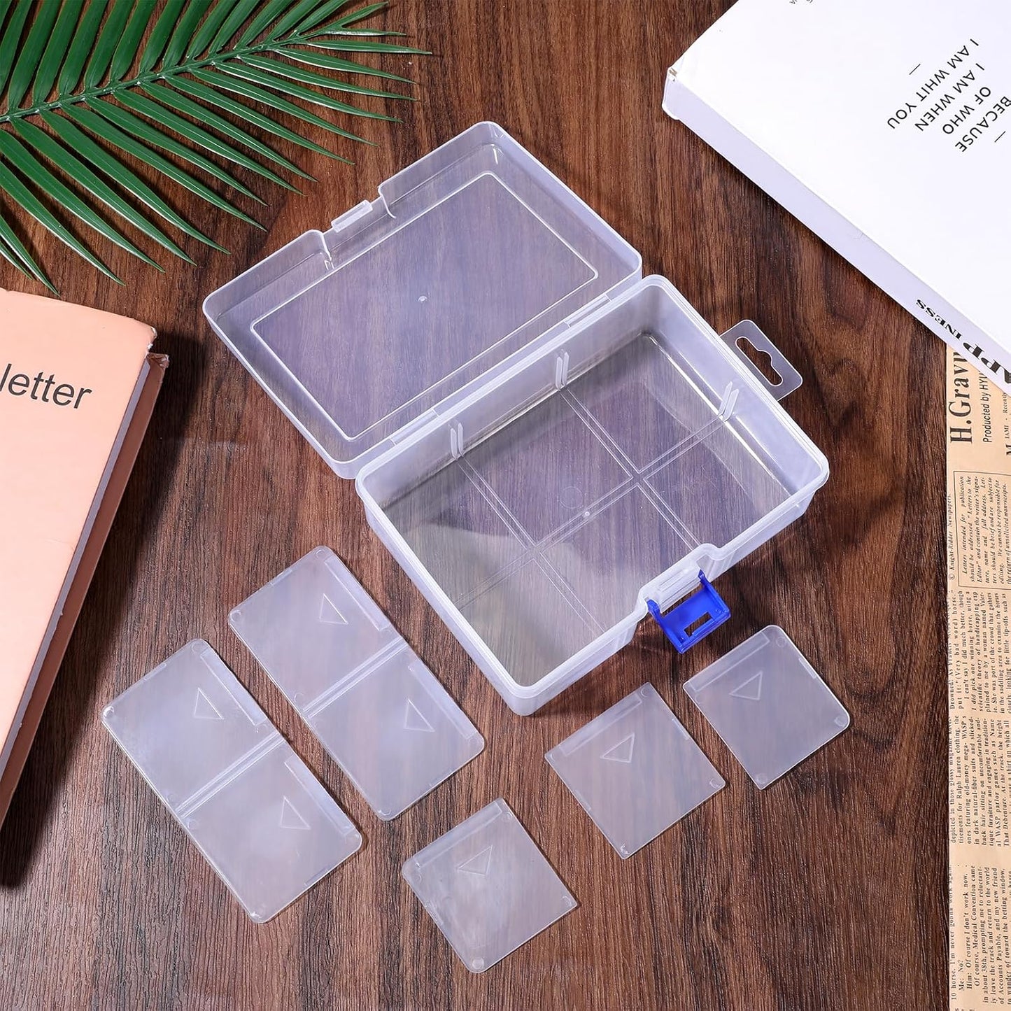 Plastic Jewelry Organizer Box, 6 Grids 6.29 Inch X 4.52 Inch Clear Organizer Box, Adjustable Grids Storage Container for Earrings, Beads, Crafts, Tools, Small Items
