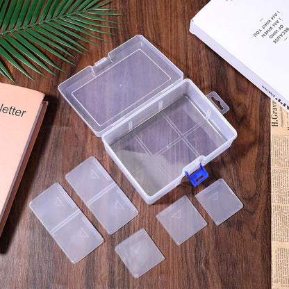 Plastic Jewelry Organizer Box, 6 Grids 6.29 Inch X 4.52 Inch Clear Organizer Box, Adjustable Grids Storage Container for Earrings, Beads, Crafts, Tools, Small Items