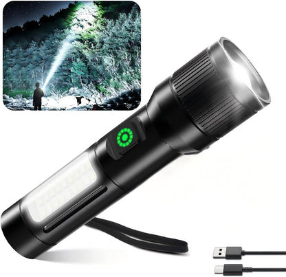 Rechargeable Flashlight High Lumens,8000Lm Super Bright Flash Light with 6 Modes& Adjustable Focus, Adjustable Powerful Handheld LED Flashlight for Home Camping,Torch, Handheld Torches