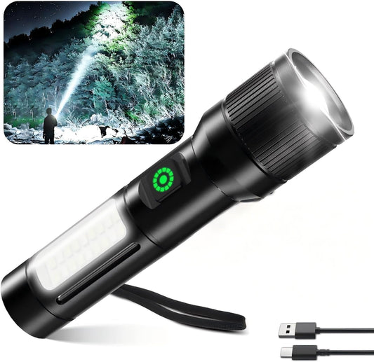 Rechargeable Flashlight High Lumens,8000Lm Super Bright Flash Light with 6 Modes& Adjustable Focus, Adjustable Powerful Handheld LED Flashlight for Home Camping,Torch, Handheld Torches