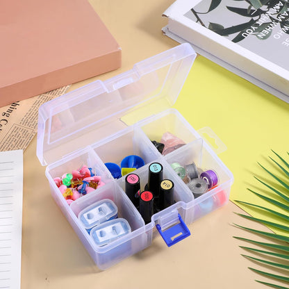 Plastic Jewelry Organizer Box, 6 Grids 6.29 Inch X 4.52 Inch Clear Organizer Box, Adjustable Grids Storage Container for Earrings, Beads, Crafts, Tools, Small Items