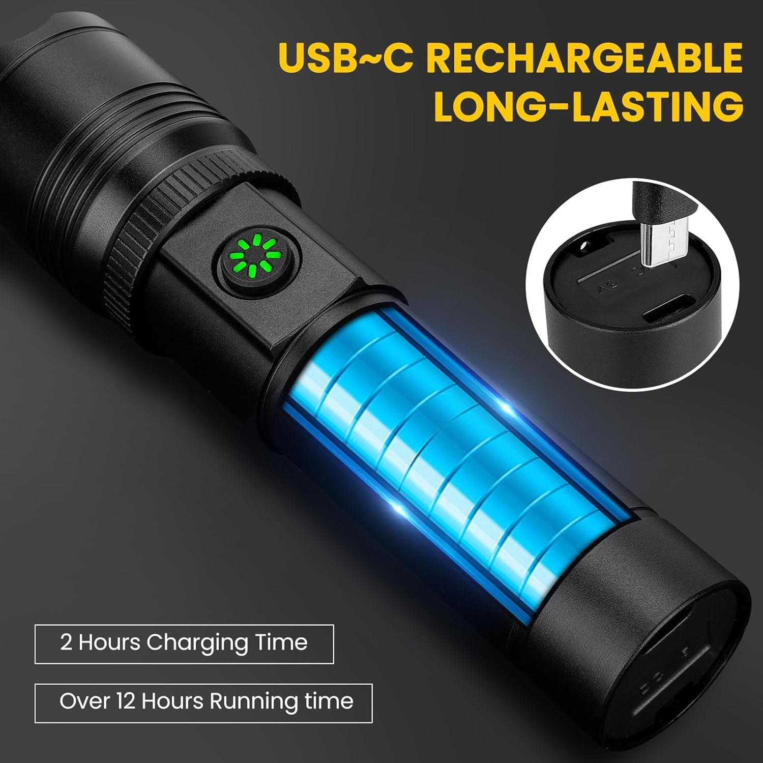 Rechargeable Flashlight High Lumens,8000Lm Super Bright Flash Light with 6 Modes& Adjustable Focus, Adjustable Powerful Handheld LED Flashlight for Home Camping,Torch, Handheld Torches