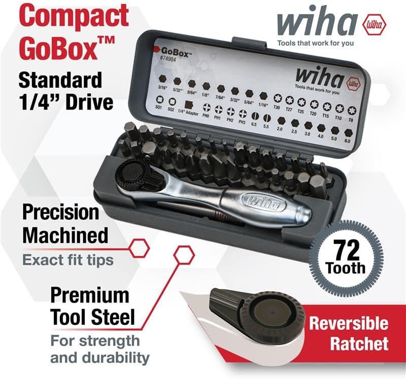 Wiha 74984 32 Piece Gobox Standard Bit Set with Mini Ratchet
