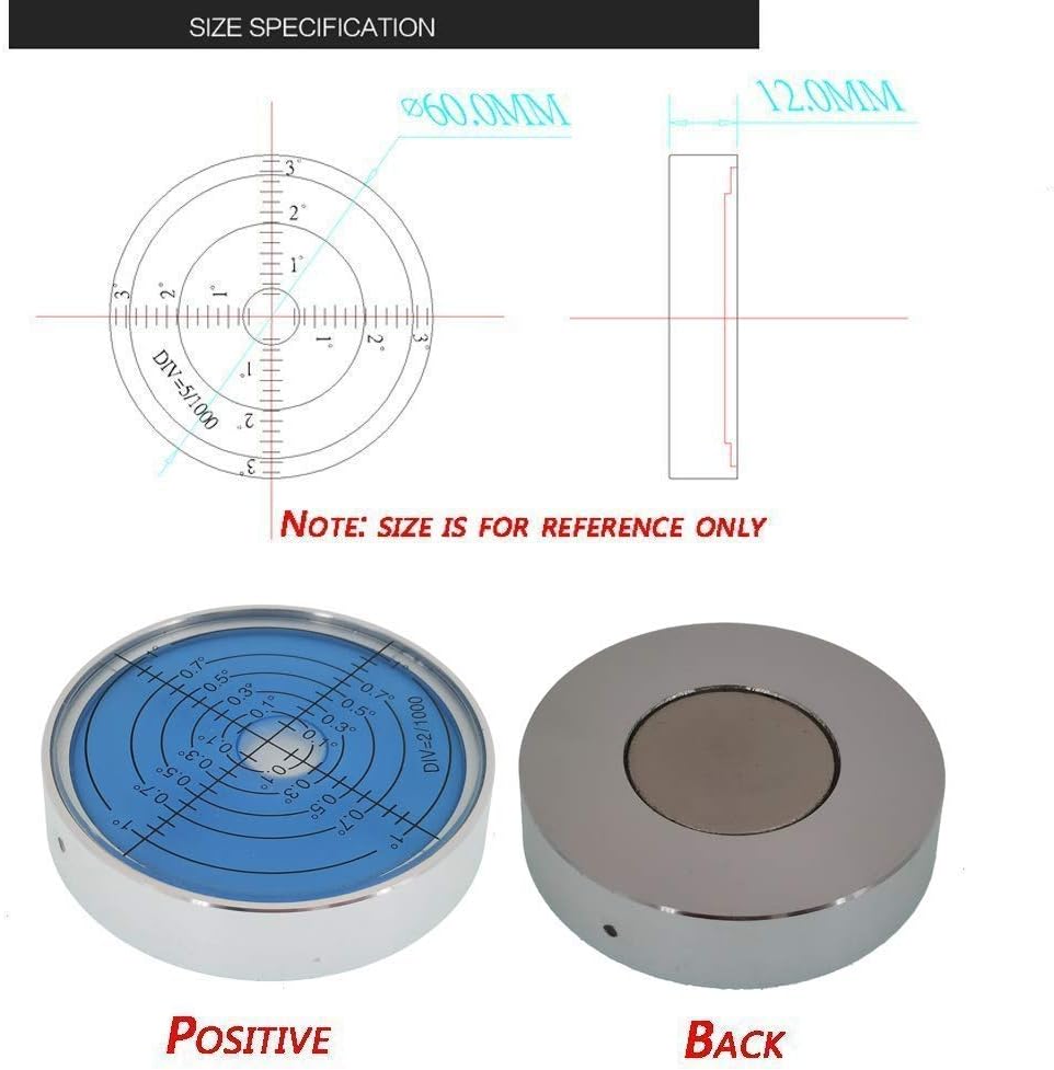 Aluminum Alloy High Precision Horizontal Bubble Universal High Precision Small Level Bubble Level Meter Circular Bubble Correction Convenient and Quick (Silver-Blue - with Magnetic-Luminous)