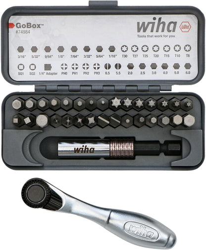 Wiha 74984 32 Piece Gobox Standard Bit Set with Mini Ratchet