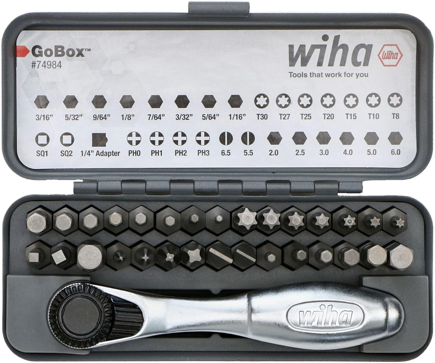 Wiha 32 Piece Gobox Standard Bit Set with Mini Ratchet