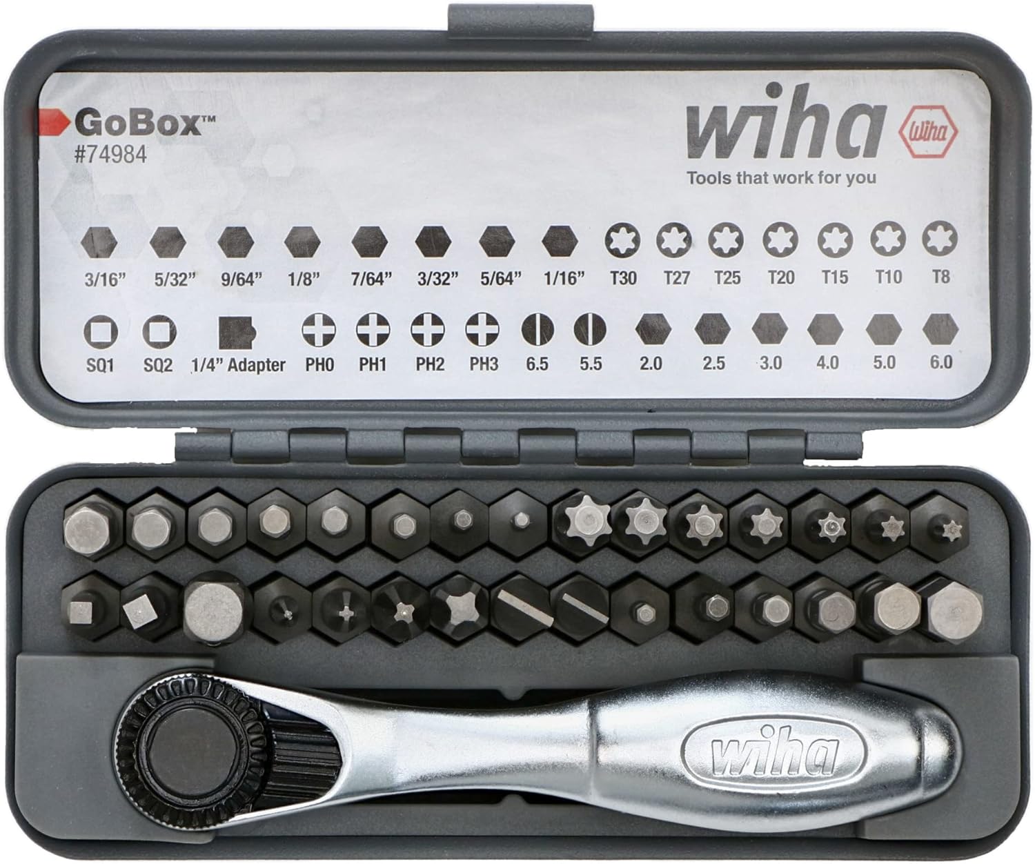 Wiha 32 Piece Gobox Standard Bit Set with Mini Ratchet