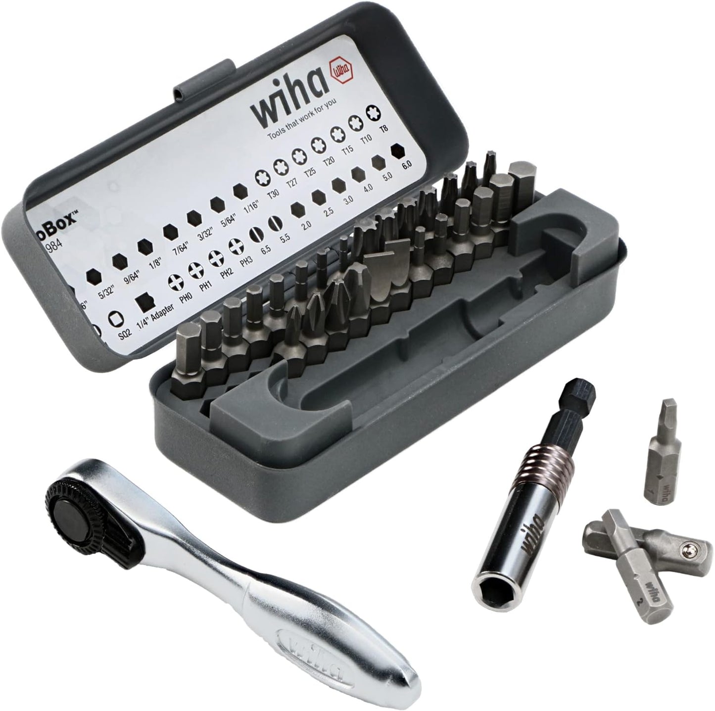 Wiha 74984 32 Piece Gobox Standard Bit Set with Mini Ratchet