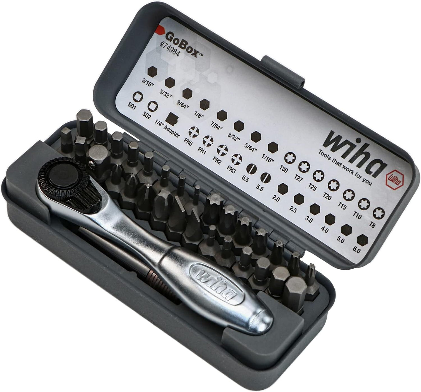 Wiha 74984 32 Piece Gobox Standard Bit Set with Mini Ratchet