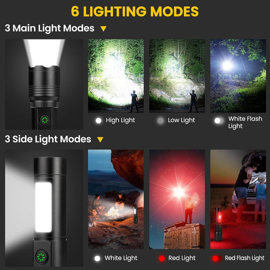 Rechargeable Flashlight High Lumens,8000Lm Super Bright Flash Light with 6 Modes& Adjustable Focus, Adjustable Powerful Handheld LED Flashlight for Home Camping,Torch, Handheld Torches