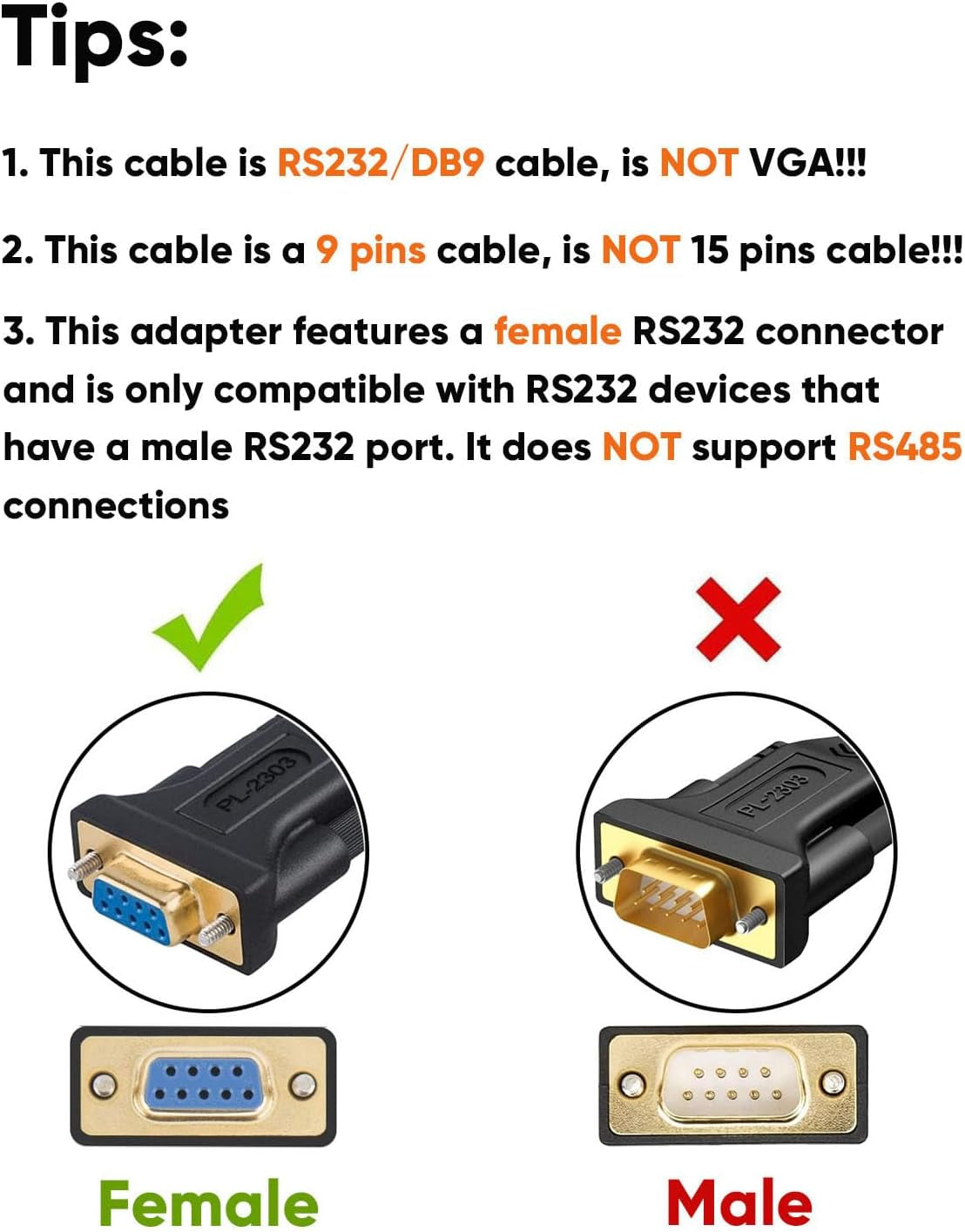 USB to RS232 Adapter with PL2303 Chipset, 6.6Ft USB 2.0 Male to RS232 Female DB9 Serial Converter Cable for Cashier Register, Modem, Scanner, Digital Cameras, Cnc,Black