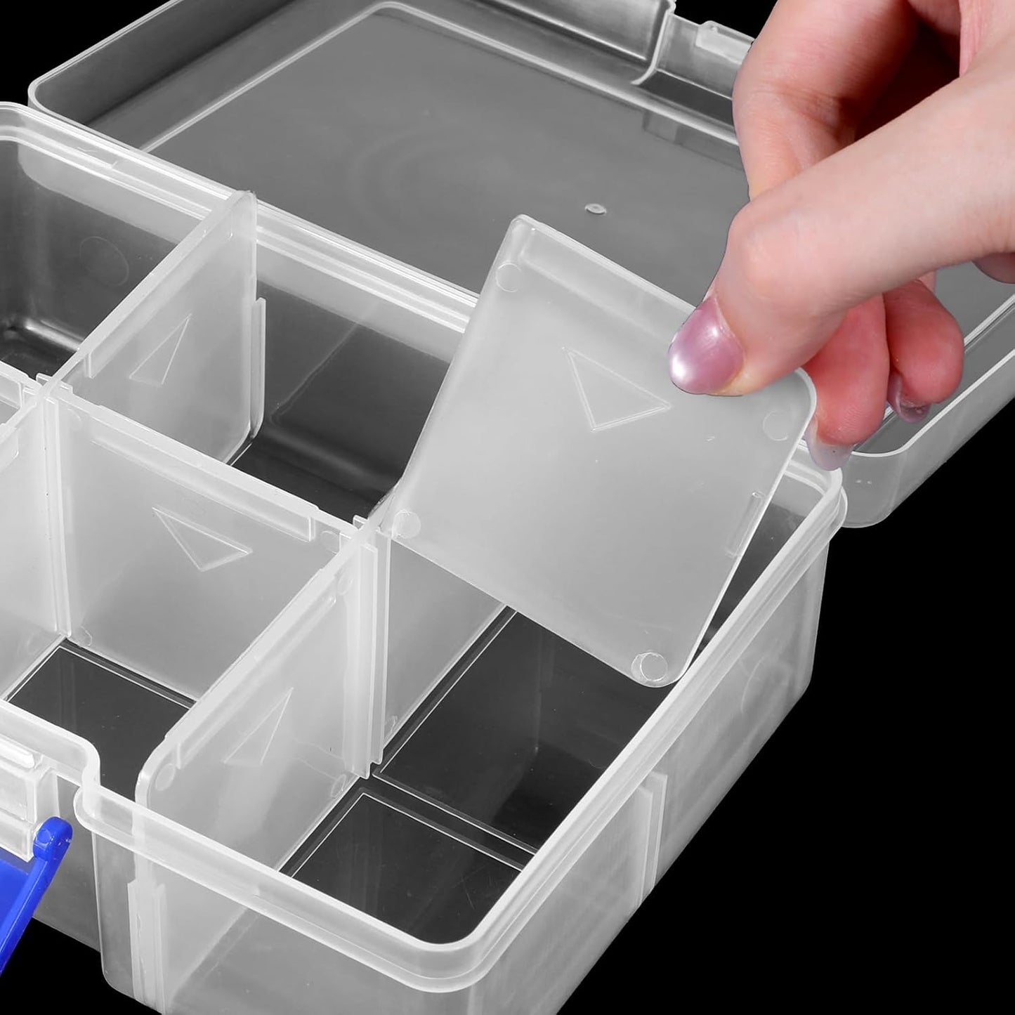 Plastic Jewelry Organizer Box, 6 Grids 6.29 Inch X 4.52 Inch Clear Organizer Box, Adjustable Grids Storage Container for Earrings, Beads, Crafts, Tools, Small Items