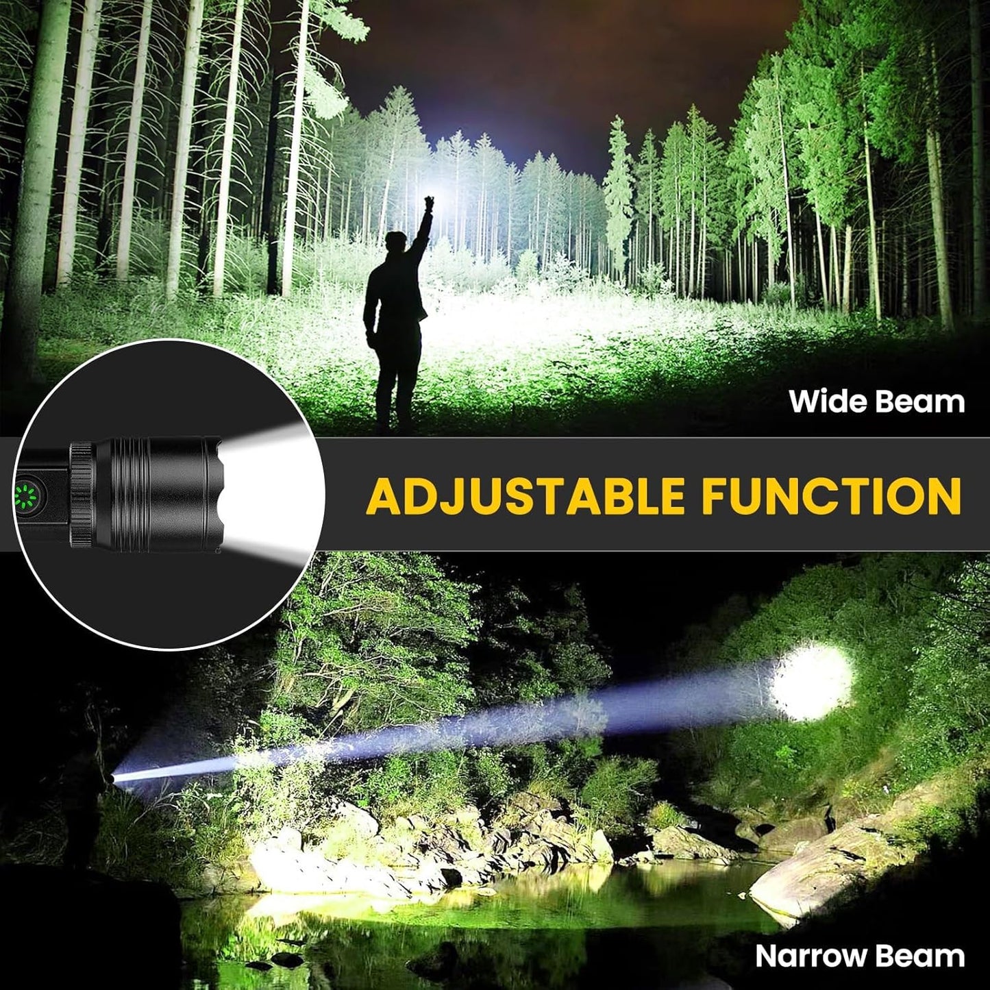Rechargeable Flashlight High Lumens,8000Lm Super Bright Flash Light with 6 Modes& Adjustable Focus, Adjustable Powerful Handheld LED Flashlight for Home Camping,Torch, Handheld Torches